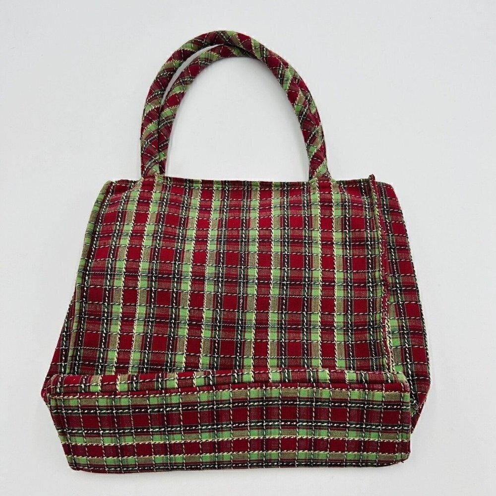 Longaberger 2009 Tote Snowflake/Holiday Plaid Fabric 9" x 9.5" Double Handle - Picture 4 of 7